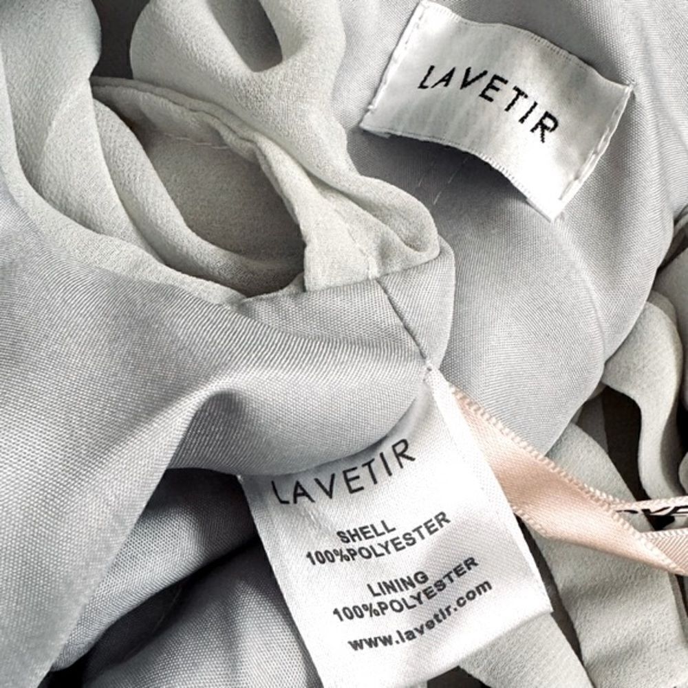 Lavetir Silver Chiffon V-Neck Long Formal A-Line Dress Lace Up Back Size Small - Picture 14 of 14